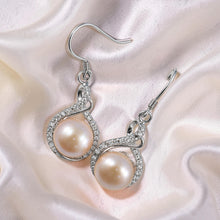 Load image into Gallery viewer, Sterling Silver Peach Pearl CZ Hook Earrings (50 CZ)