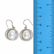 Load image into Gallery viewer, Sterling Silver White Pearl CZ Hook Earrings (58 CZ, Wide Design)