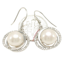 Load image into Gallery viewer, Sterling Silver White Pearl CZ Hook Earrings (58 CZ, Wide Design)