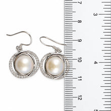Load image into Gallery viewer, Sterling Silver Pink Pearl CZ Hook Earrings (58 CZ, Wide Design)