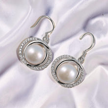 Load image into Gallery viewer, Sterling Silver Pink Pearl CZ Hook Earrings (58 CZ, Wide Design)