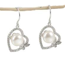 Load image into Gallery viewer, Sterling Silver White Pearl CZ Butterfly Heart Earrings