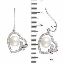Load image into Gallery viewer, Sterling Silver White Pearl CZ Butterfly Heart Earrings