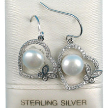 Load image into Gallery viewer, Sterling Silver White Pearl CZ Butterfly Heart Earrings