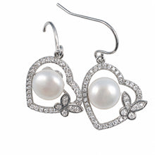 Load image into Gallery viewer, Sterling Silver White Pearl CZ Butterfly Heart Earrings