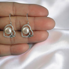 Load image into Gallery viewer, Sterling Silver White Pearl CZ Butterfly Heart Earrings