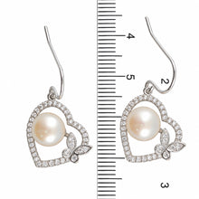 Load image into Gallery viewer, Sterling Silver Pink Pearl CZ Butterfly Heart Earrings