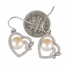 Load image into Gallery viewer, Sterling Silver Pink Pearl CZ Butterfly Heart Earrings