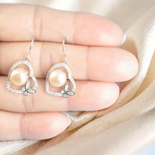 Load image into Gallery viewer, Sterling Silver Pink Pearl CZ Butterfly Heart Earrings