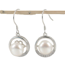 Load image into Gallery viewer, Sterling Silver White Pearl 22 CZ Hook Earrings