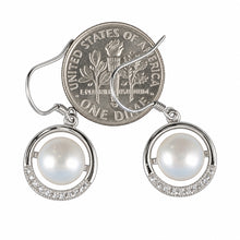 Load image into Gallery viewer, Sterling Silver White Pearl 22 CZ Hook Earrings