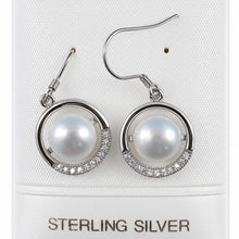 Load image into Gallery viewer, Sterling Silver White Pearl 22 CZ Hook Earrings