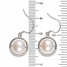 Load image into Gallery viewer, Sterling Silver Pink Pearl CZ Hook Earrings (22 CZ)
