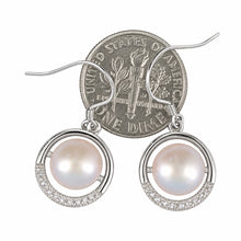 Load image into Gallery viewer, Sterling Silver Pink Pearl CZ Hook Earrings (22 CZ)