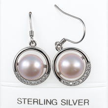 Load image into Gallery viewer, Sterling Silver Pink Pearl CZ Hook Earrings (22 CZ)