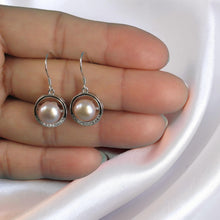 Load image into Gallery viewer, Sterling Silver Pink Pearl CZ Hook Earrings (22 CZ)