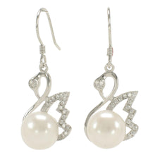 Load image into Gallery viewer, Sterling Silver White Pearl CZ Hook Earrings (38 CZ)