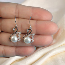 Load image into Gallery viewer, Sterling Silver White Pearl CZ Hook Earrings (38 CZ)