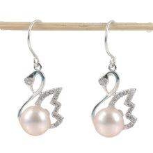 Load image into Gallery viewer, Sterling Silver Pink Pearl CZ Hook Earrings (38 CZ)