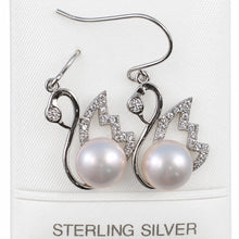 Load image into Gallery viewer, Sterling Silver Pink Pearl CZ Hook Earrings (38 CZ)