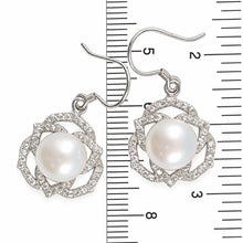Load image into Gallery viewer, Sterling Silver AAA White Pearl CZ Hook Earrings (72 CZ)