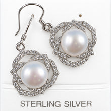 Load image into Gallery viewer, Sterling Silver AAA White Pearl CZ Hook Earrings (72 CZ)