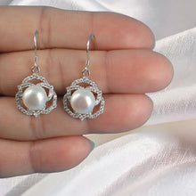Load image into Gallery viewer, Sterling Silver AAA White Pearl CZ Hook Earrings (72 CZ)