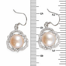 Load image into Gallery viewer, Sterling Silver Pink Pearl CZ Hook Earrings (72 CZ)