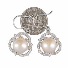 Load image into Gallery viewer, Sterling Silver Pink Pearl CZ Hook Earrings (72 CZ)