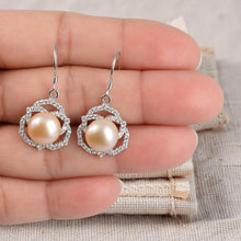 Load image into Gallery viewer, Sterling Silver Pink Pearl CZ Hook Earrings (72 CZ)