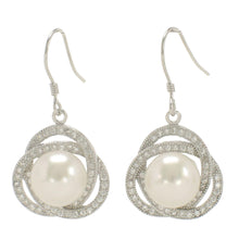 Load image into Gallery viewer, Sterling Silver White Pearl CZ Hook Earrings (102 CZ)