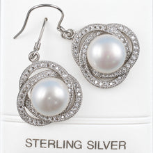 Load image into Gallery viewer, Sterling Silver White Pearl CZ Hook Earrings (102 CZ)
