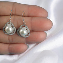Load image into Gallery viewer, Sterling Silver White Pearl CZ Hook Earrings (102 CZ)
