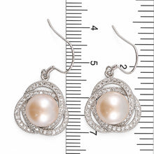 Load image into Gallery viewer, Sterling Silver Pink Pearl CZ Hook Earrings (102 CZ)