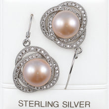 Load image into Gallery viewer, Sterling Silver Pink Pearl CZ Hook Earrings (102 CZ)