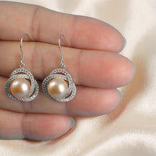 Load image into Gallery viewer, Sterling Silver Pink Pearl CZ Hook Earrings (102 CZ)