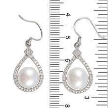 Load image into Gallery viewer, Sterling Silver White Pearl CZ Hook Earrings (72 CZ, Large Pearl)