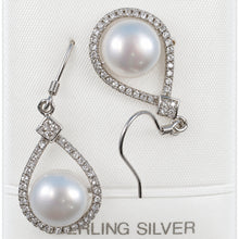 Load image into Gallery viewer, Sterling Silver White Pearl CZ Hook Earrings (72 CZ, Large Pearl)