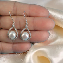 Load image into Gallery viewer, Sterling Silver White Pearl CZ Hook Earrings (72 CZ, Large Pearl)