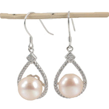 Load image into Gallery viewer, Sterling Silver Pink Pearl 72 CZ Hook Earrings