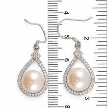 Load image into Gallery viewer, Sterling Silver Pink Pearl 72 CZ Hook Earrings