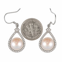 Load image into Gallery viewer, Sterling Silver Pink Pearl 72 CZ Hook Earrings
