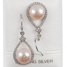 Load image into Gallery viewer, Sterling Silver Pink Pearl 72 CZ Hook Earrings