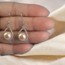 Load image into Gallery viewer, Sterling Silver Pink Pearl 72 CZ Hook Earrings