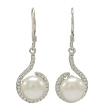 Load image into Gallery viewer, Sterling Silver White Pearl 58 CZ Hook Earrings