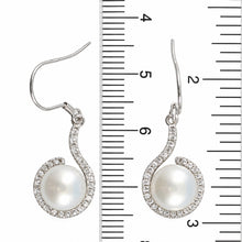 Load image into Gallery viewer, Sterling Silver White Pearl 58 CZ Hook Earrings