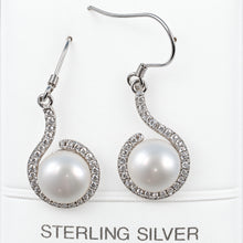 Load image into Gallery viewer, Sterling Silver White Pearl 58 CZ Hook Earrings