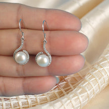 Load image into Gallery viewer, Sterling Silver White Pearl 58 CZ Hook Earrings