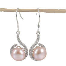 Load image into Gallery viewer, Sterling Silver Pink Pearl 58 CZ Hook Earrings