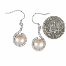 Load image into Gallery viewer, Sterling Silver Pink Pearl 58 CZ Hook Earrings